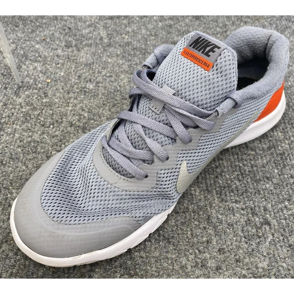 Nike Flex Experience RN 4 GS Grey Orange Youth 7Y Women 8.5 Running Shoes 749807